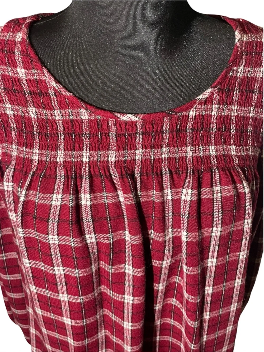 Jane and Delancey Women’s Burgundy Plaid Smocked Yoke Top Womens Size Large
